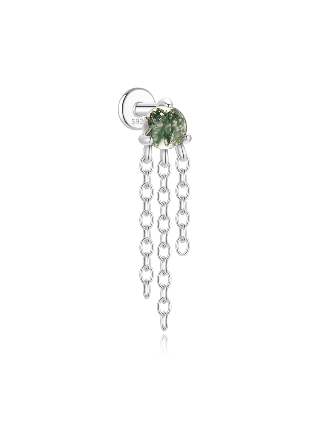 925 Sterling Silver All-Match Water Grass Agate Ear Piercing Stud