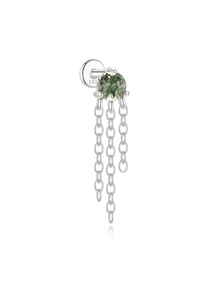 925 Sterling Silver All-Match Water Grass Agate Ear Piercing Stud